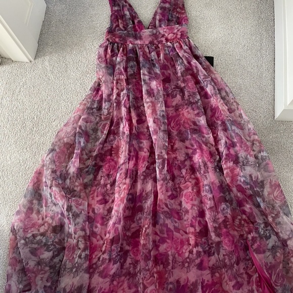 Garden Romance Magenta Floral Print Organza Maxi Dress Size Large NWT - Picture 8 of 13